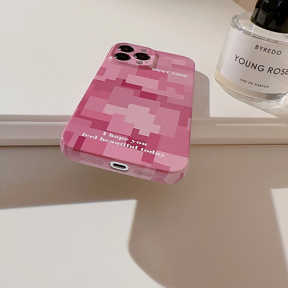 IPHONE Ins Pink Pixel Kamera Pelindung Lensa Ponsel Film Case Hard Cover Untuk Iphone7 8 PLUS X XR XS 11 12 13 14 PRO MAX SE 2020