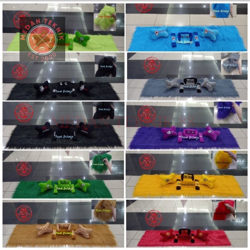 MEDANTEKNIK88 Paket Hemat set bantal mobil 3in1+ alas bulu dashboard import 1 warna