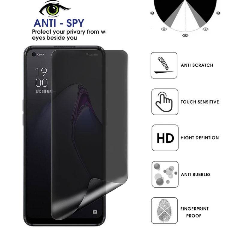 Privasi Hydrogel Film Untuk OPPO F11 Find X3 X5 K10 Pro Anti Spy Full Cover Film Pelindung Layar Untuk OPPO A1 Pro A17 A1K A31 A5 A9 A53 A54 A57 A73 A74 A76 A77s A91 A92 A93 A95 A96