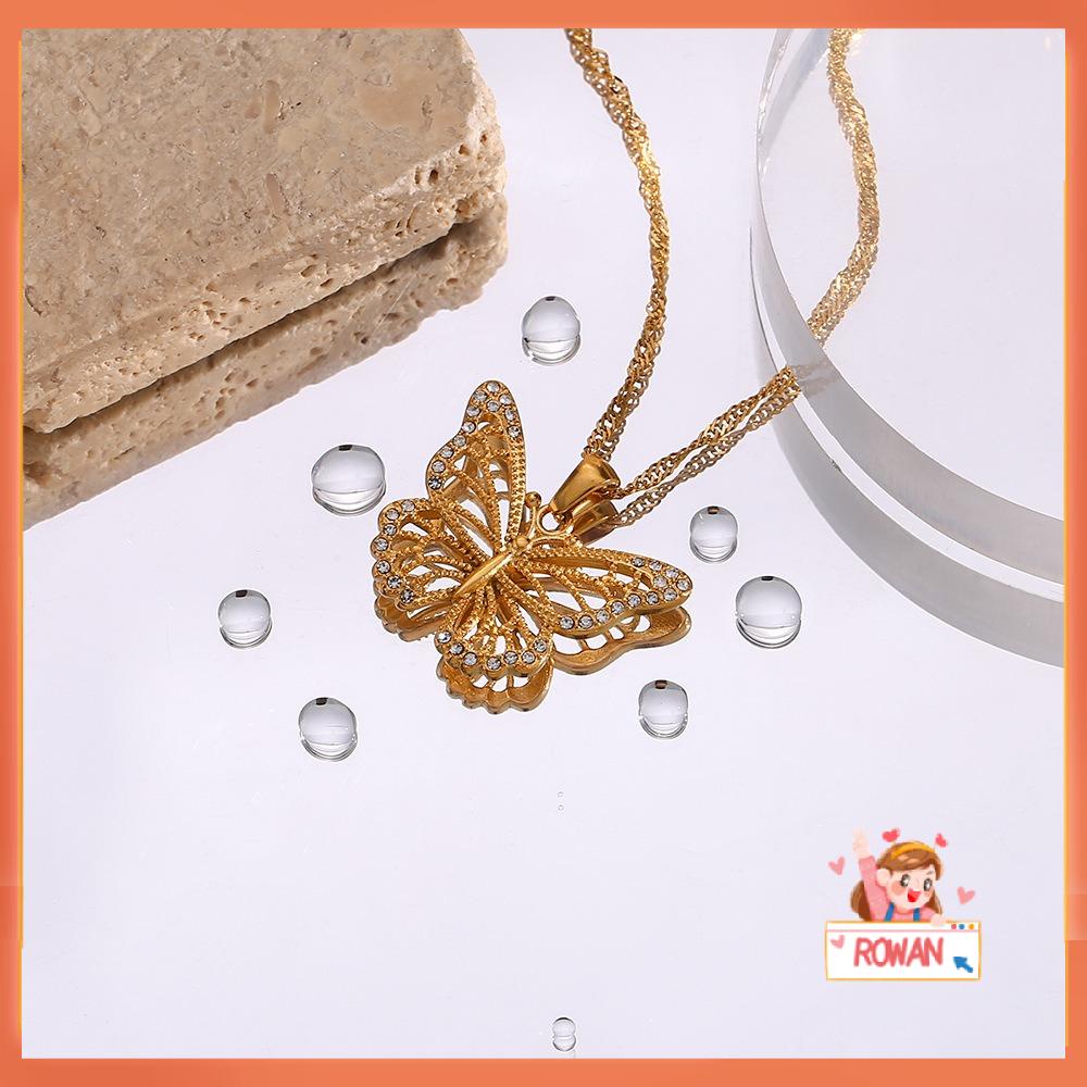 R-flower Butterfly Pendant Kalung Perhiasan Tubuh Pengantin Berlapis Wanita Choker