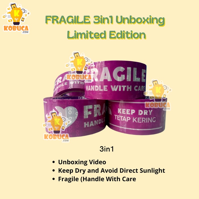 

Solasi Fragil 3in1 Limited Edition Stiker Fragil Pecah Belah Selotip - Lakban Paket Olshop 3in1 Ungu Lilac