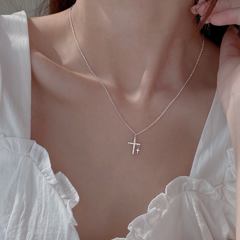 Fashion Cross Crystal Pendant Necklace Simple Gold Silver Chain Choker for Women Jewelry Accessories