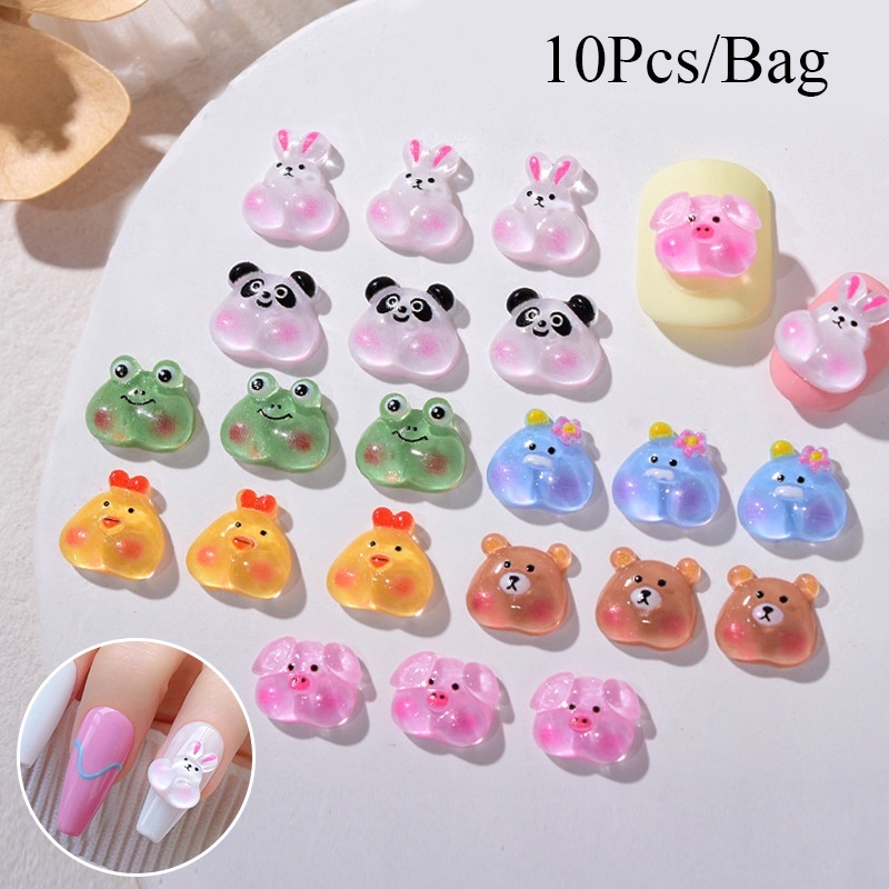 Diy Nail Art Decals Modis Shiny Nail Decorative Patch 10pcs/Pack Kartun Tiga Dimensi Hewan Kuku Aksesoris