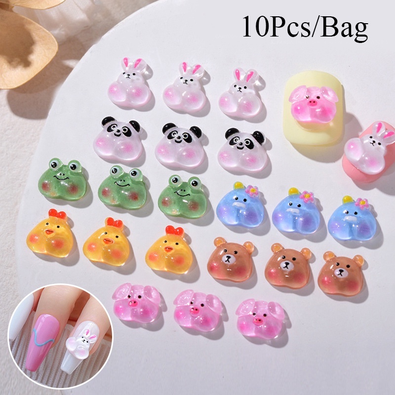 10pcs/pack Kartun Tiga Dimensi Hewan Kuku Aksesoris DIY Nail Art Decals Modis Kuku Mengkilap Dekoratif Patch