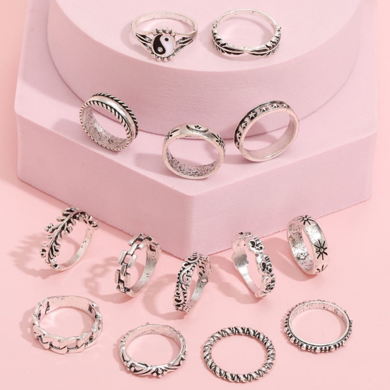 16pcs/set Trendi Perhiasan Dekoratif Pola Ular Jari Cincin Vintage Tai Chi Pola Cincin Pesta Kerawang Alloy Ring