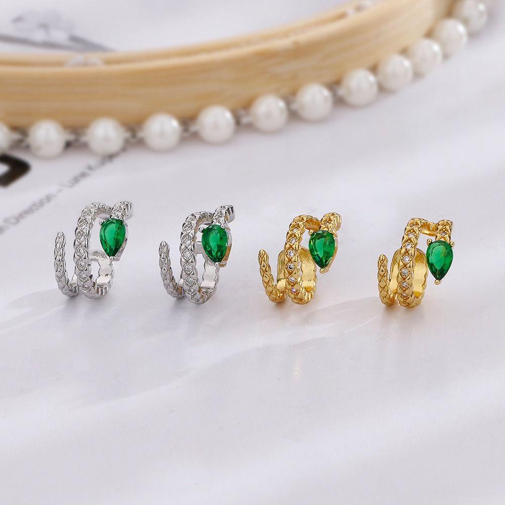 Mxbeauty Ular Telinga Tulang Klip Kepribadian Hip Hop Emerald Anting Desain Fashion Warna Solid Alloy Korea Telinga Manset