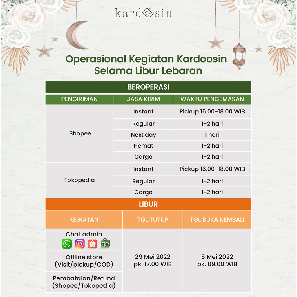 

TEBUS MURAH [TIDAK DIJUAL] INFORMASI KEGIATAN KARDOOSIN SELAMA LIBUR LEBARAN