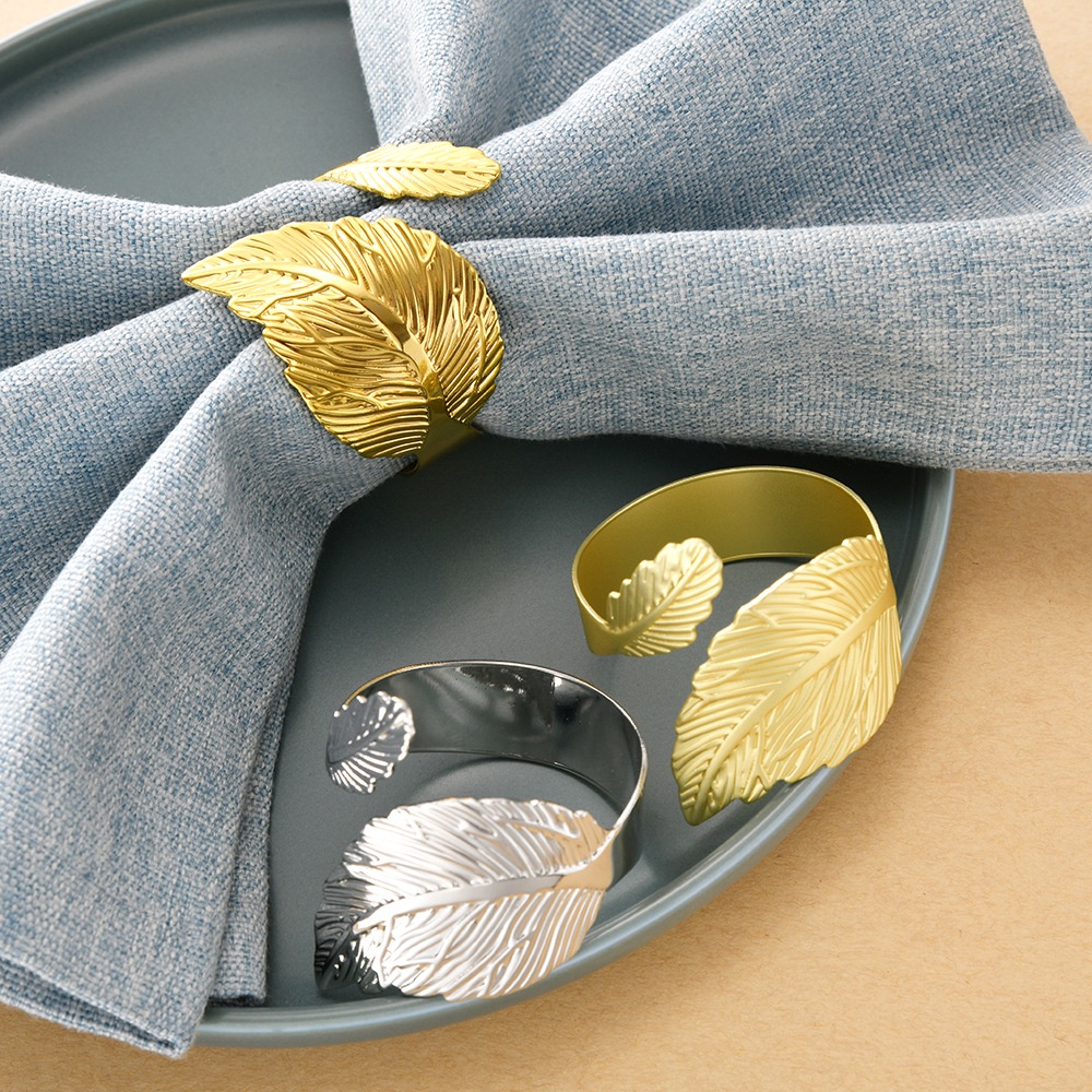 1pc Curling Leaf shaped Napkin Ring Gold Silver Leaves Napkin Buckle Metal Napkin Holder Dekorasi Meja Makan Perlengkapan Pesta Pernikahan Rumah