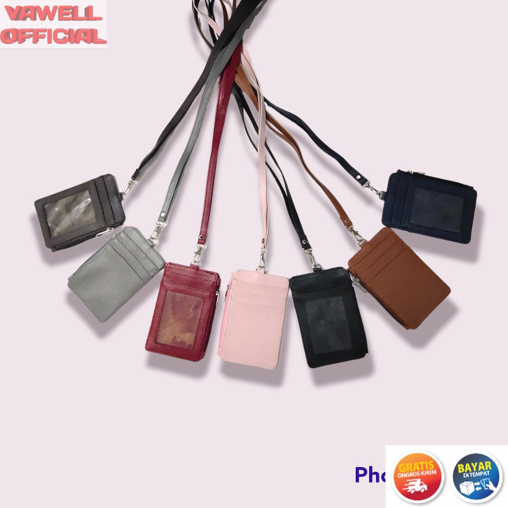 

VO_ Dompet Holder ID Card Multifungsi Resleting Zipper ID Card Holder Name Tag 3 in 1 Lanyard Kulit PU