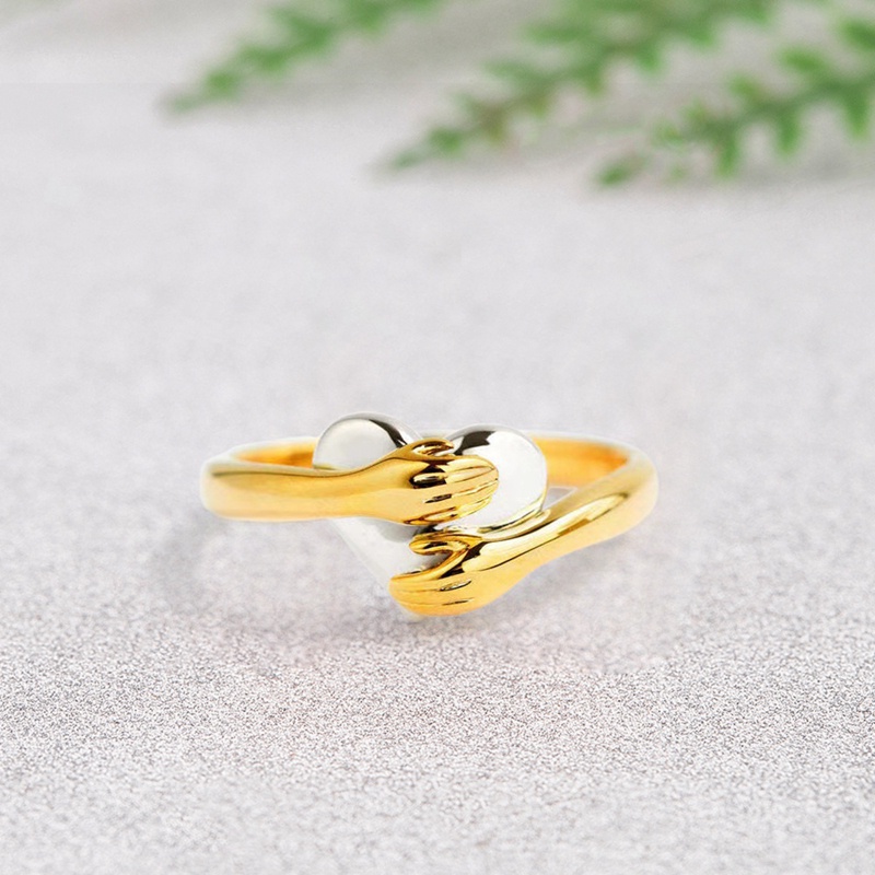 Cincin Couple Tangan Love Hugging Vintage Warna Emas Untuk Pria Dan Wanita