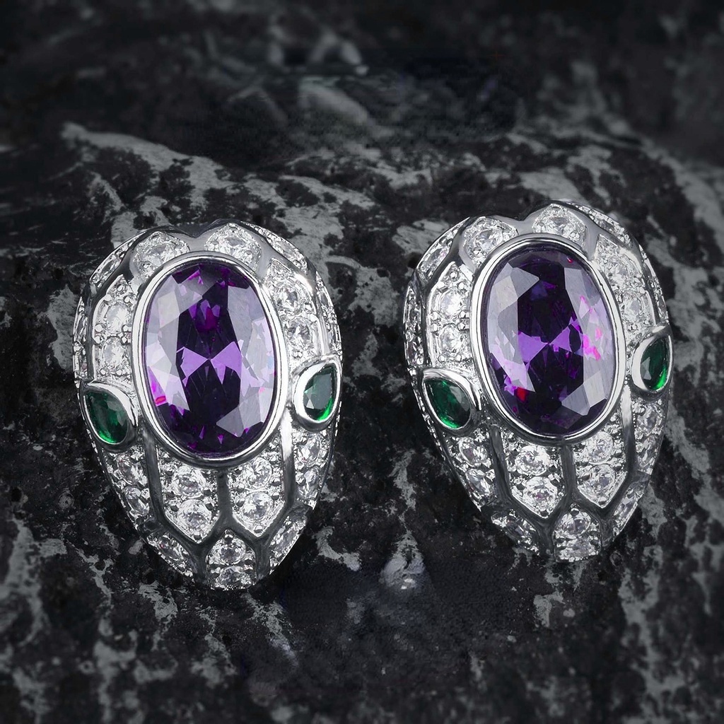 Goldkingdom Aksesoris Perhiasan Fashion Ready Stock Gao Ding Jewelry Amethyst Serpentine Berlian Ungu Semangat Ular Warna Harta Karun Telinga Giwang