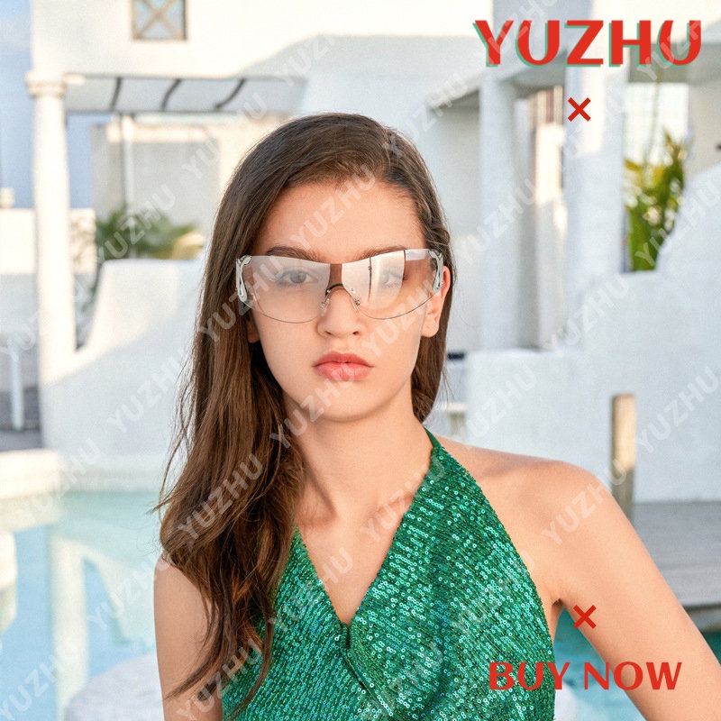 (YUZHU) Mode Barat Cyberpunk Kacamata One-piece Frameless Silver Snake Sunglasses Unisex