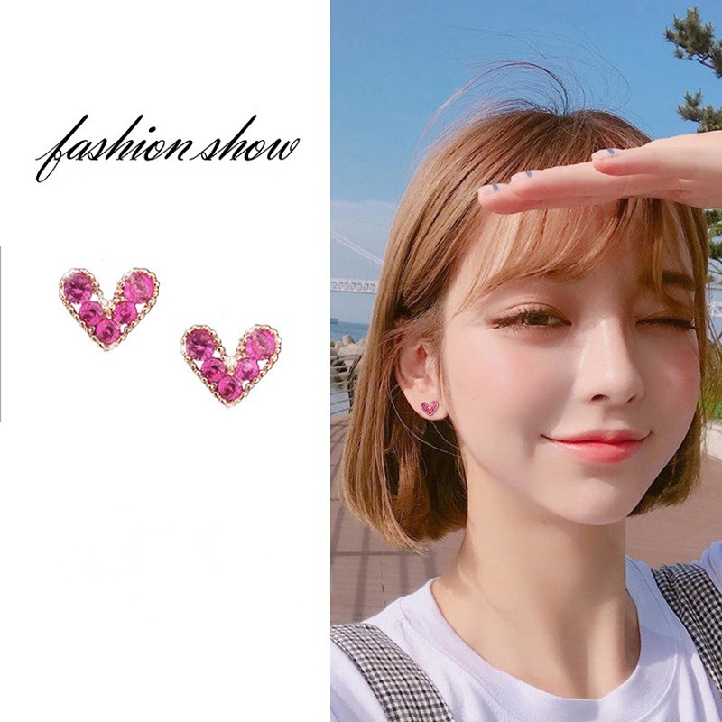 Goldkingdom Aksesoris Perhiasan Fashion Ready Stock Korea Berlian Merah Cinta Anting Mini Berbentuk Hati Kecil Telinga Tulang Studs Perhiasan Manis Yang Dipersonalisasi
