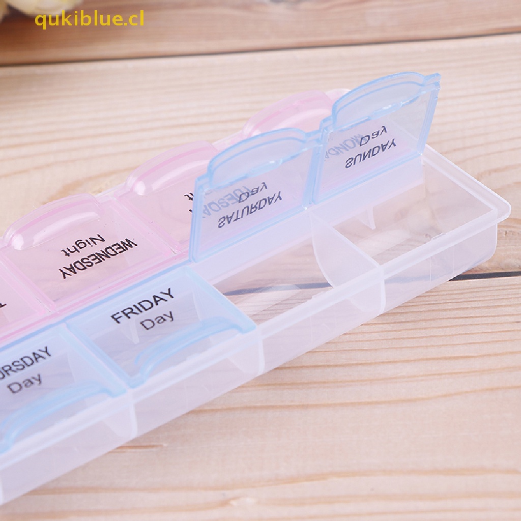 Qukiblue 1pc 7hari Kotak Pil Obat Tablet Dispenser Organizer Tempat Penyimpanan Mingguan cl