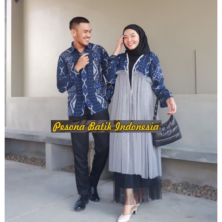 Setelan Pakaian Batik Dress Wanita Couple Kemeja Pria Batik Tenun Etnik Modern Kondangan pesta Prewe