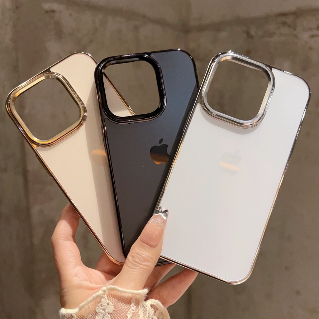 IPHONE Casing Lensa Bahan Metal Matte Mewah Untuk Iphone12 13 14 Pro Max AG Frosted Casing Iphone14 Plus Hard Case Shockproof Bumper Cover