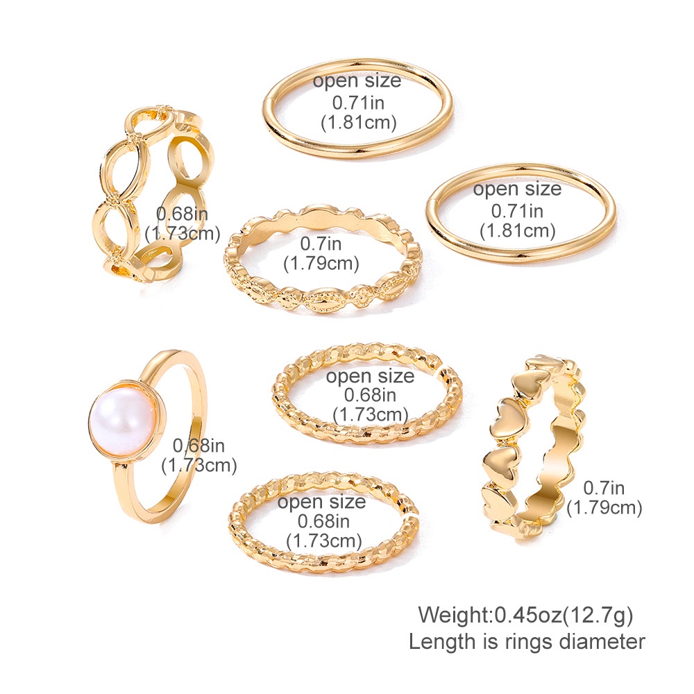 Cincin Cinta Mutiara Antik Kreatif Sederhana Set Cincin Bersama 8-Piece