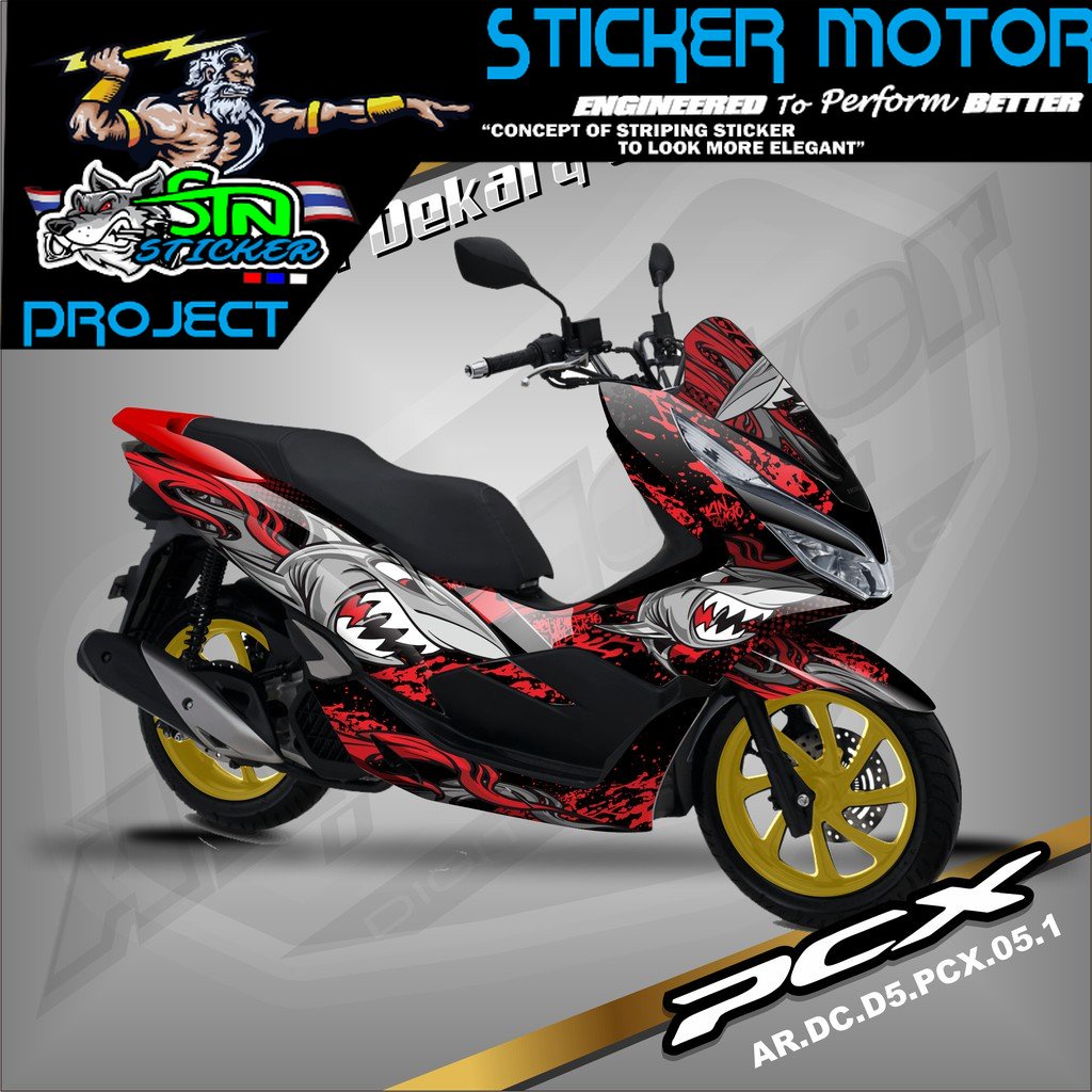 Decal Sticker Fullbody PCX 150 - Stiker Dekal Motor Honda PCX 150 Desain SHARK D5 005
