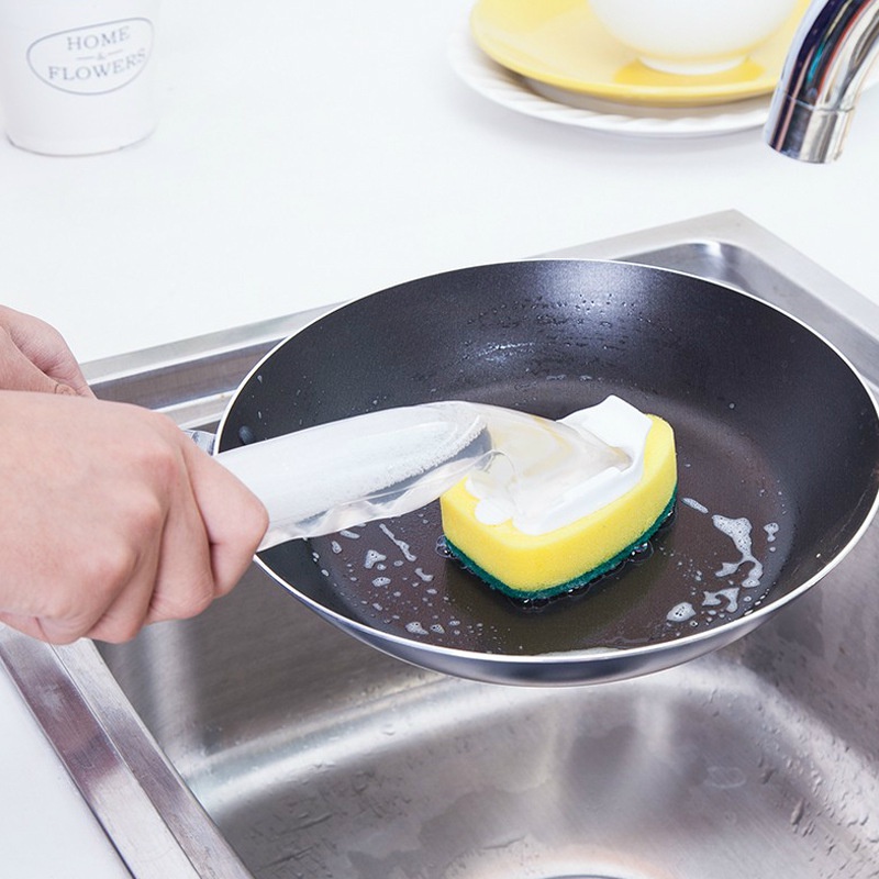 ღ Dapur Spons Sikat Pembersih dengan Cair Isi Ulang Menangani Scouring Pad Sponge Sikat Sponge Sikat Dispenser Dish Pot Mencuci alat