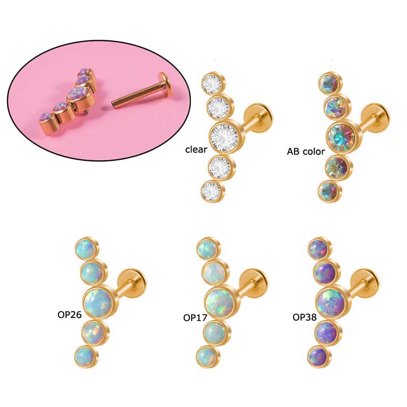 1biji 16Gauge Berlapis Emas Stainless Steel Lima Berbentuk Busur Labret Bibir Cincin Benang Internal Lobek Anting Stud