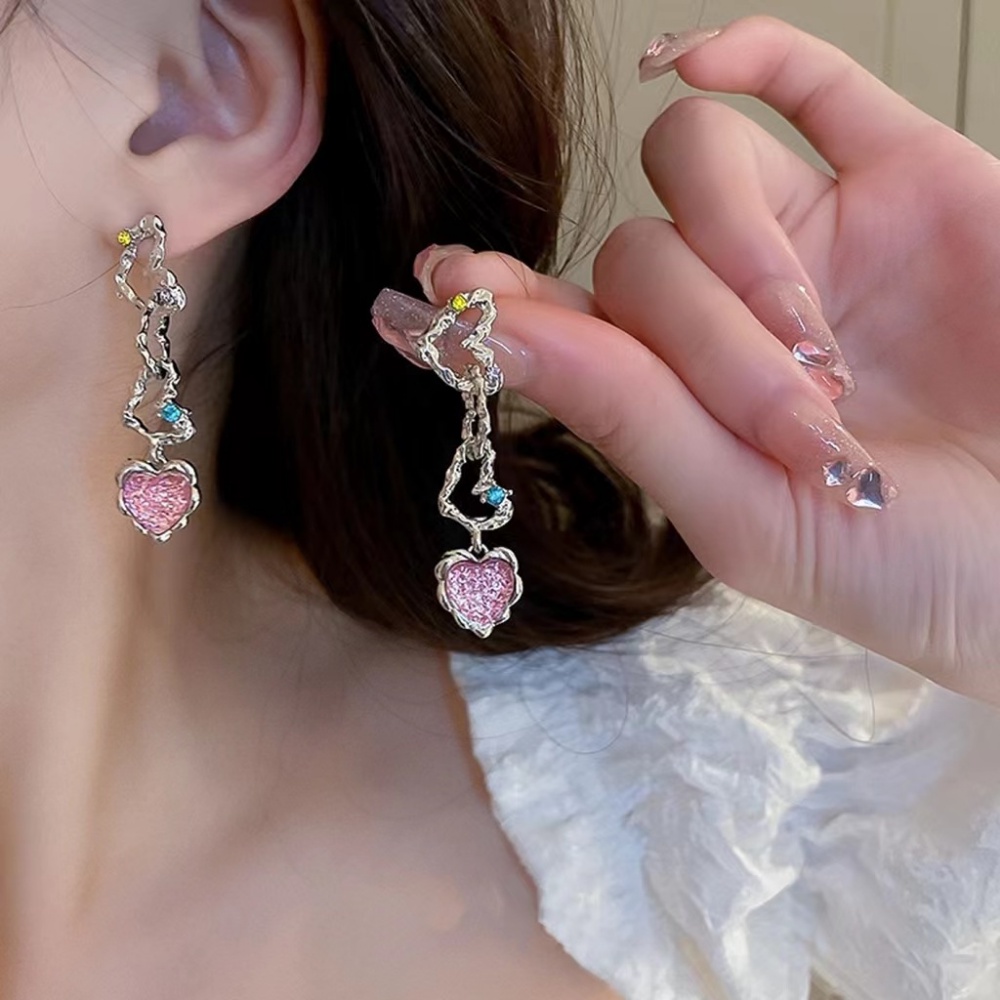 Anting Geometris Lipit Bertatahkan Berlian Mewah Ringan Cinta Lucu Warna Pink Untuk Wanita