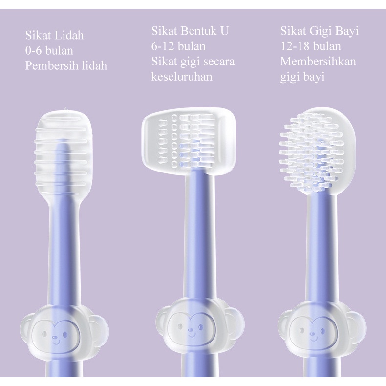 3 in 1 Sikat Gigi Bayi / Sikat Gigi Bayi Jari Silicon/ Sikat Lidah Bayi/ Pembersih Lidah Bayi / Pembersih Mulut Bayi / 3 in 1 Sikat Gigi Bayi Sikat Lidah Bayi / Perawatan Mulut Bayi Sikat Gigi Silikon Bebas BPA / New Born Sikat Gigi Lidah Bayi