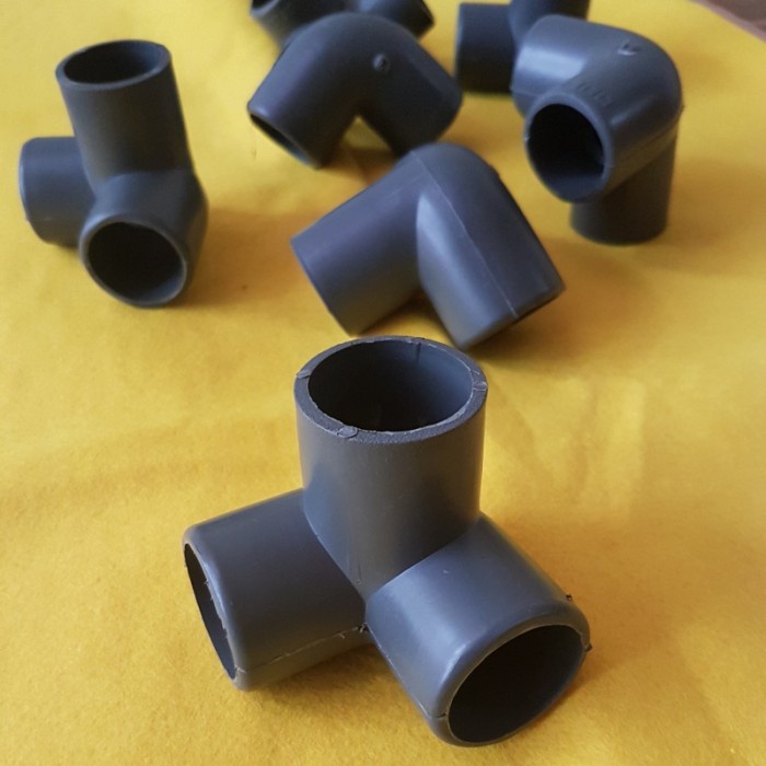 DISKON SHOPEE/ sambungan fitting tee pipa pvc 3 way arah 1" inch konektor hidroponik - Abu-abu