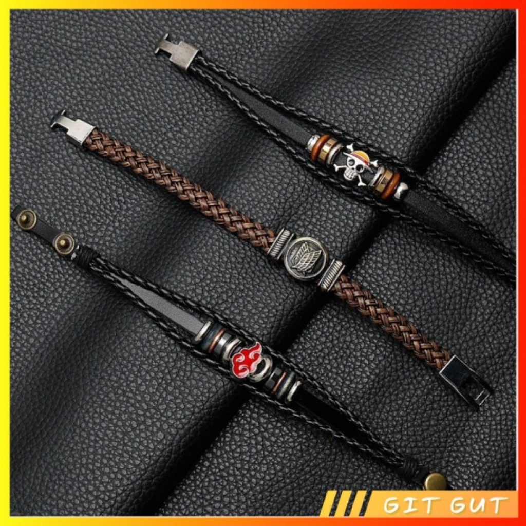 Aksesoris Gelang Leather Bracelet AoT Attack On Titan Naruto One Piece