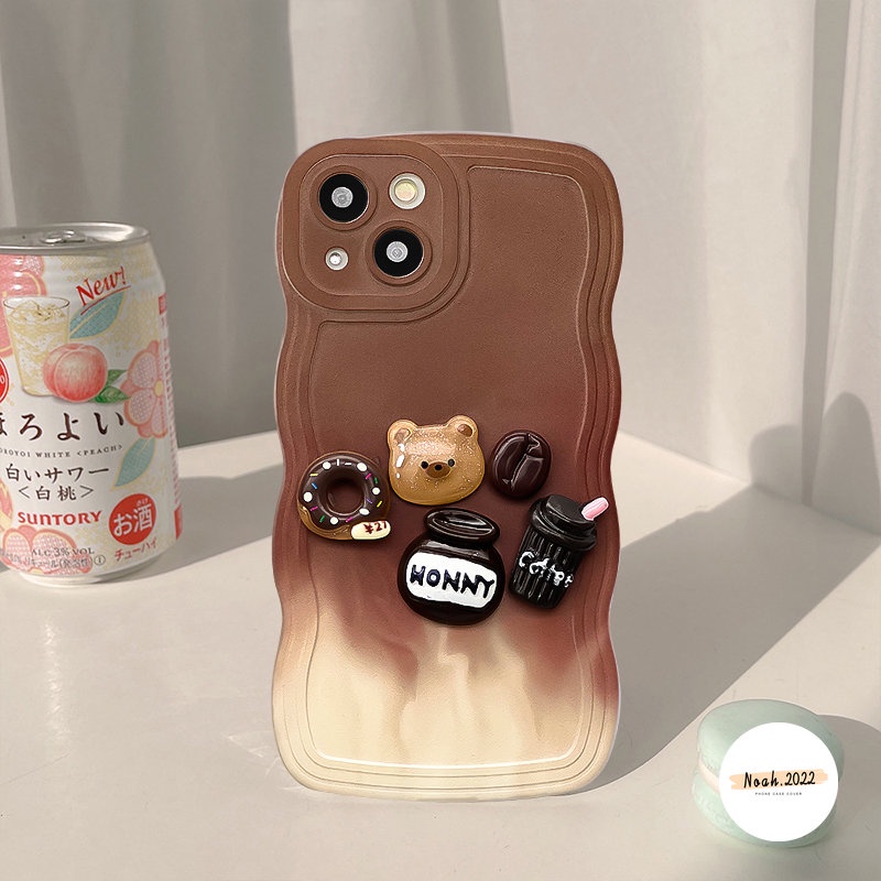 IPHONE Donuts Case Kopi Kompatibel Untuk Iphone14Plus11 14 13 12 Pro Max X XR XS Max 6 6s 7 8 Plus SE 2020 Mainan Kartun 3D Lucu Beruang Tpu Lembut Warna Gradasi Tepi Bergelombang Soft Tpu Case