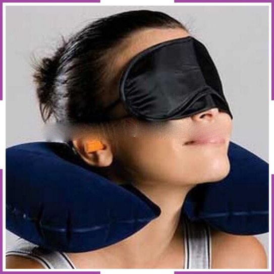 PROMO COD + Bantal Leher Inflatable dengan Masker Mata & Earplug - Navy Blue PROMO COD +