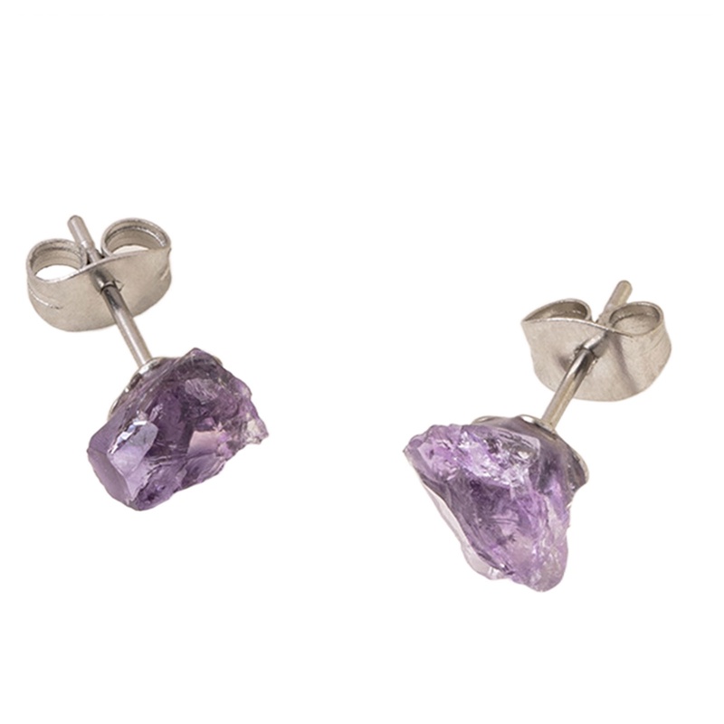 Anting Amethyst Alami Tidak Teratur Vintage Ungu Anting Stud Batu Kristal Untuk Wanita Perhiasan Minimalis