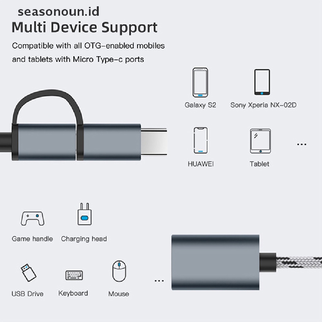 Seasonoun 2in1 type-c to USB 3.0 adapter Konektor Kabel Cas Handphone.