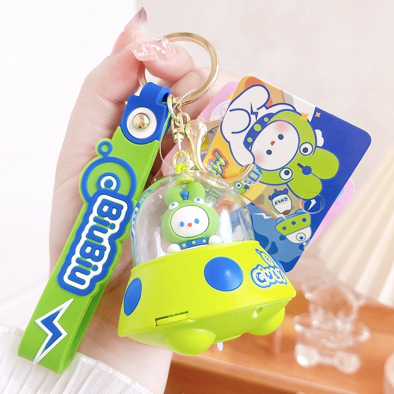 Lovely Rabbit Astronot Key Chain Bisa Proyek Lampu Monster Kecil UFO Spacecraft Gantungan Kunci Tas Liontin Dekorasi