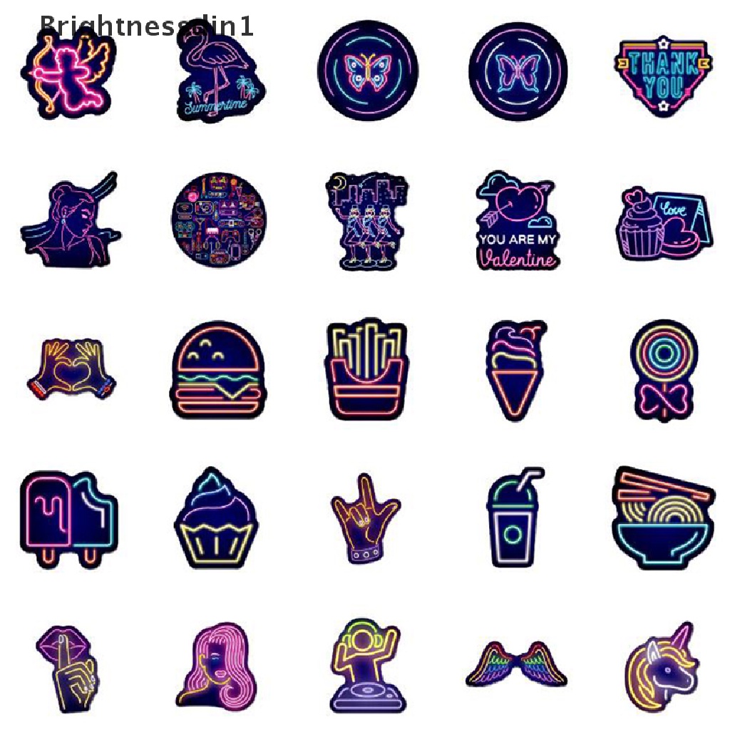 [Brightnessdin1] 50pcs Stiker Lampu Neon Tahan Air Laptop Skateboard Bagasi Gitar Stiker Butik