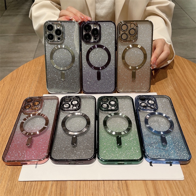 IPHONE Casing Pelindung Warna Lapis Modis Untuk Iphone14 11 12 13 Pro Max 14plus Flash Electroplating Magnetic Case