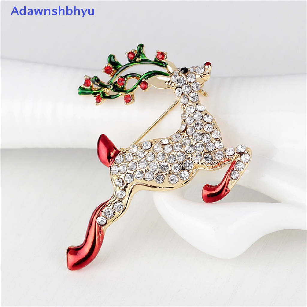 Adhyu 1X New Rhinestone Crystal Christmas Deer Brooch Pin Brooch Xmas Gift Gold Tone ID