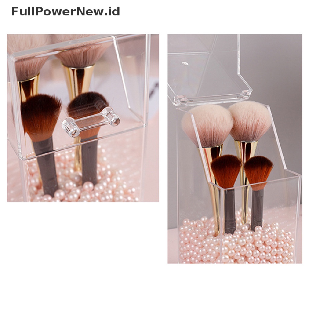 Power Pearl Acrylic Bening Organizer Kosmetik Makeup Brush Container Tempat Kotak Penyimpanan ID