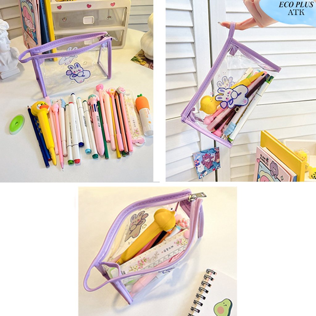 Tempat Pensil Transparan Storage Bag Stationery Multifungsi Traveling ATK Sekolah Kuliah