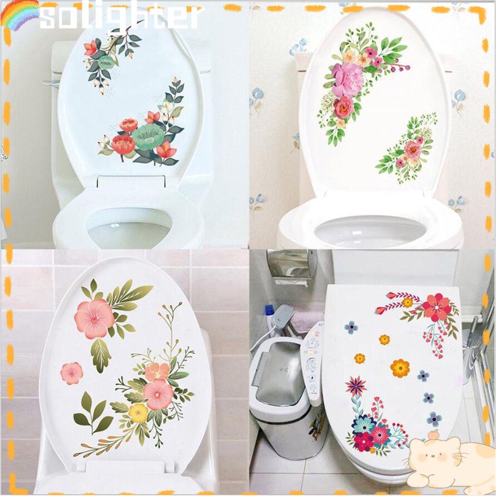 Solighter Stiker Toilet Bunga PVC Ornamen Kamar Mandi Perekat Diri Dinding Mural