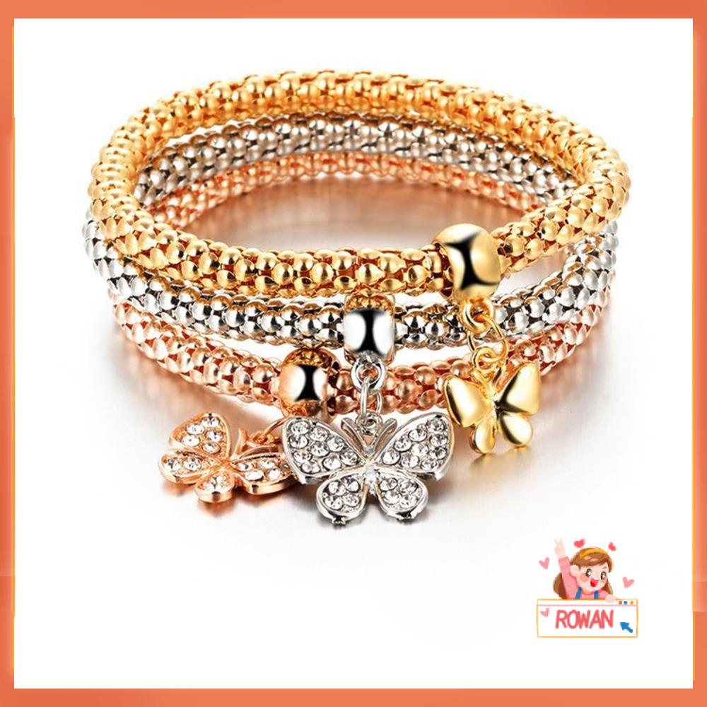 R-flower 3PCs/Set Gelang Kristal Aksesoris Fashion Hadiah Untuk Wanita Pria Bangle