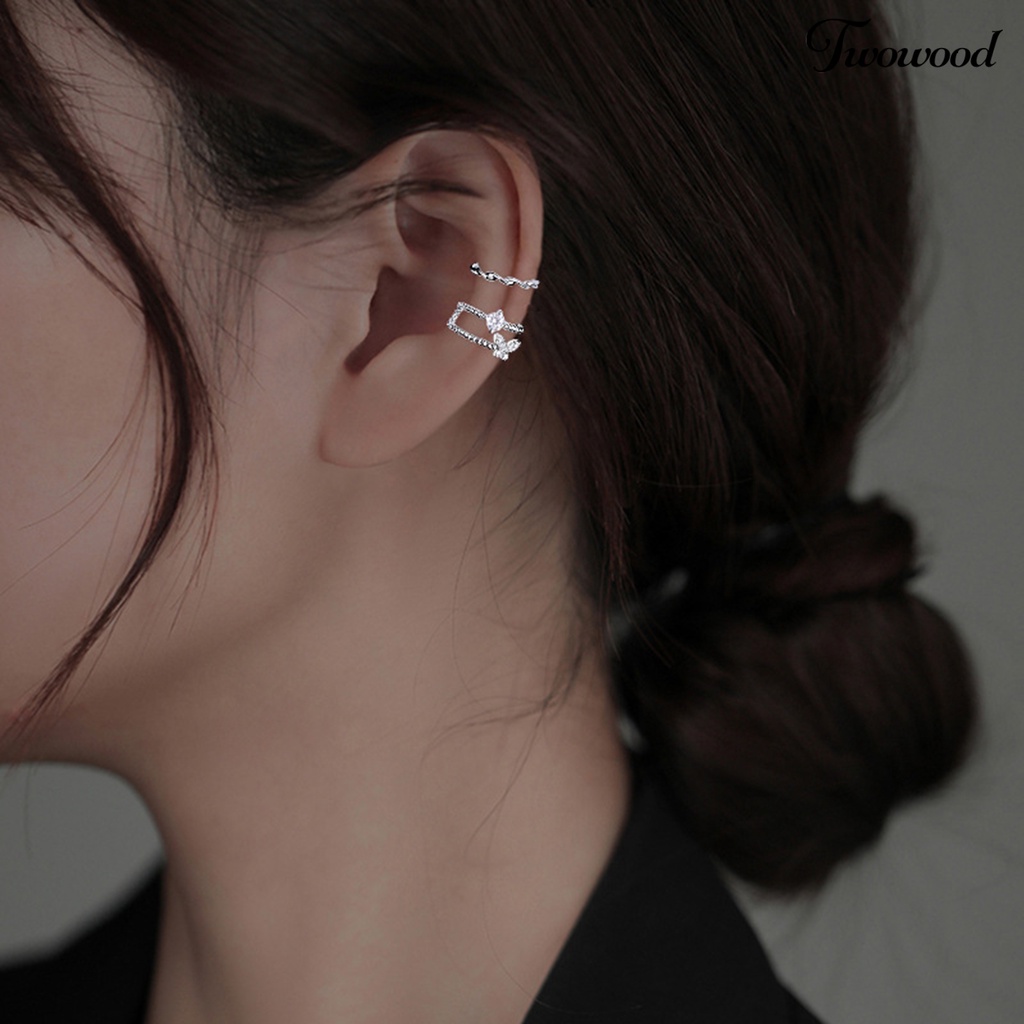 Twowood 1Pc Klip Telinga Non-Piercing Shiny Efek Visual Semua Pertandingan Telinga Manset Wanita Kupu-Kupu Perhiasan Anting-Anting Aksesori Fashion