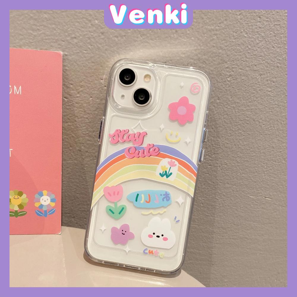 Case for iPhone 11 Soft TPU Clear Space Case Cute Cartoon Rainbow Flower Plating Buttons Camera Protection ShockProof for iPhone 14 13 12 12 Plus 6 8 Plus XR XS