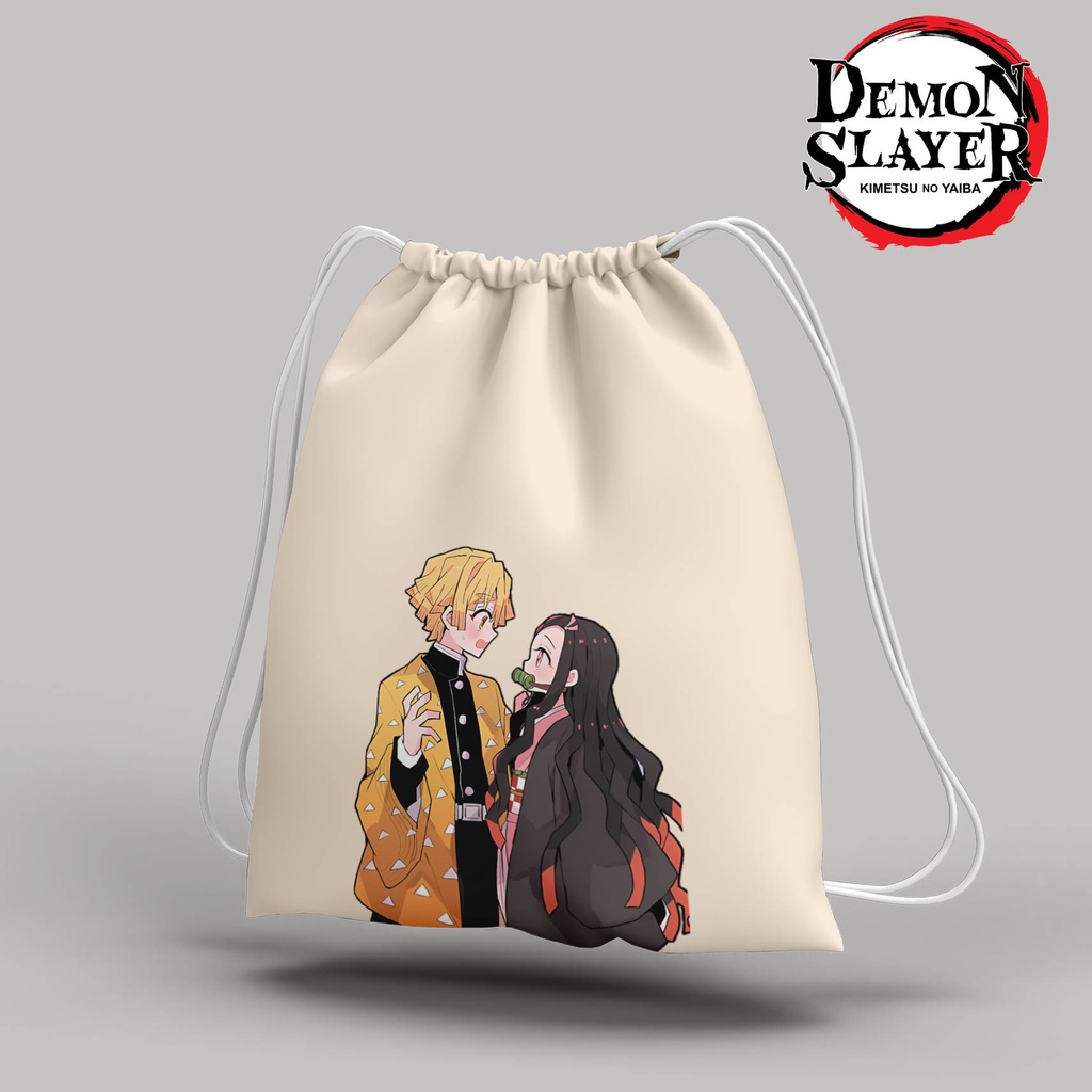 Stringbag Anime Demon slayer kimetsu no yaiba Zenitsu dan Nezuko tas serut String bag anime Blacu premium totebag