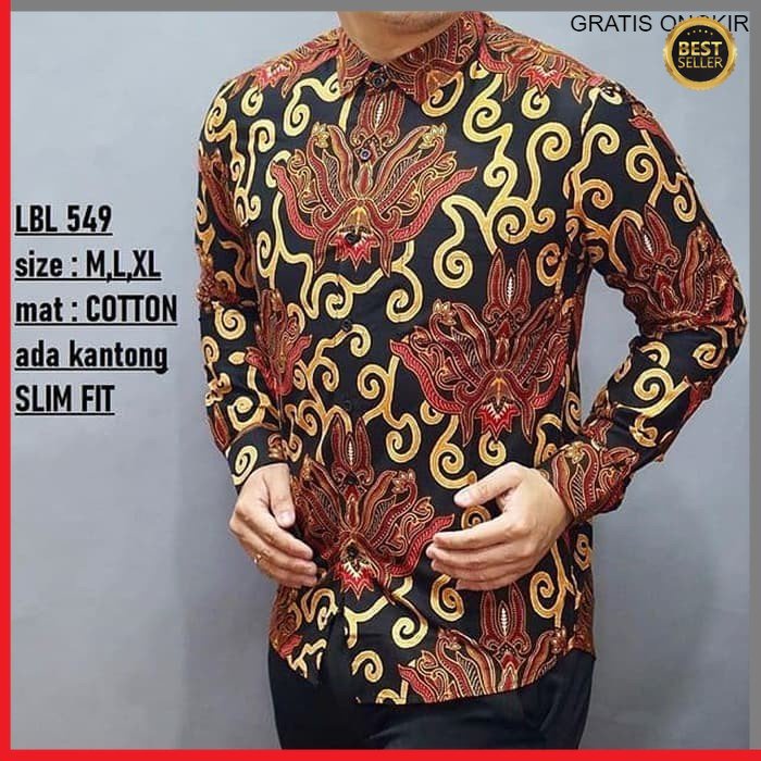 KEMEJA PRIA BATIK LENGAN PANJANG HEM BAHAN KATUN HALUS 40S LBL 549 BAJU MODERN MEWAH SLIMFIT SLIM FIT BY  JAKARTA