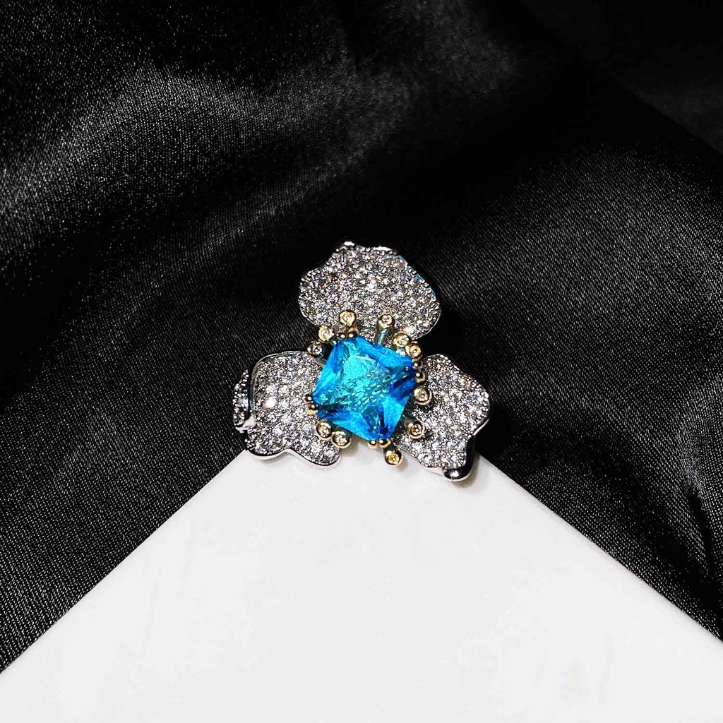 Goldkingdom Fashion Perhiasan Aksesoris Ready Stock Gaoding Jewelry Anting Bunga Temperamen Suasana Mode Swiss Blue Topaz Cincin Rasa Tinggi Kalung Set Perempuan