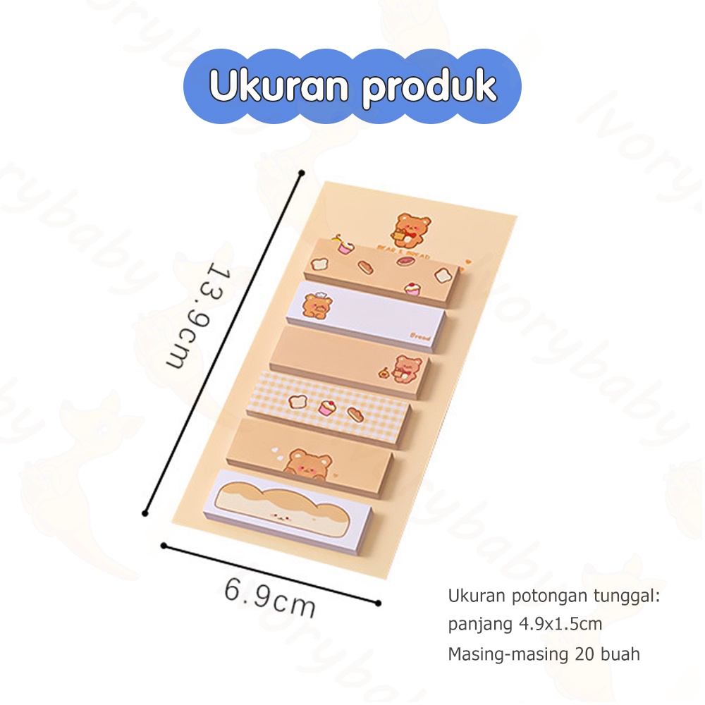 Ivorybaby Sticky notes 6 baris kertas memo 4 line memo note Tempelan lucu