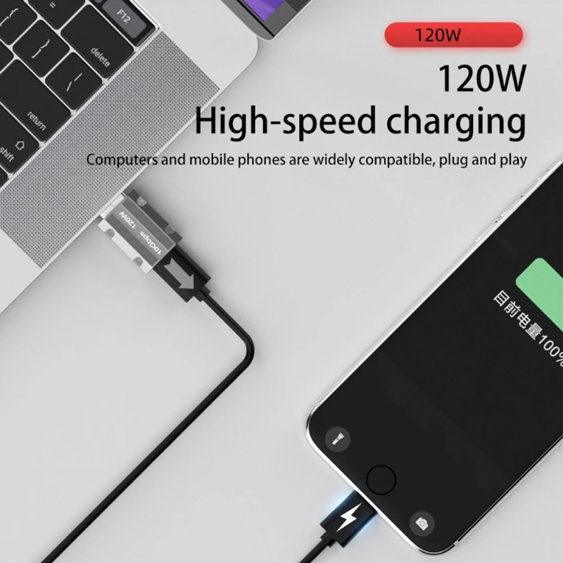 Adaptor Pengisian USB3.0 Ke Tipe-C/Adaptor Mini 10Gbps 120W Kecepatan Tinggi/Zinc Alloy Dengan Lubang Kunci Untuk Laptop Tablet Ponsel