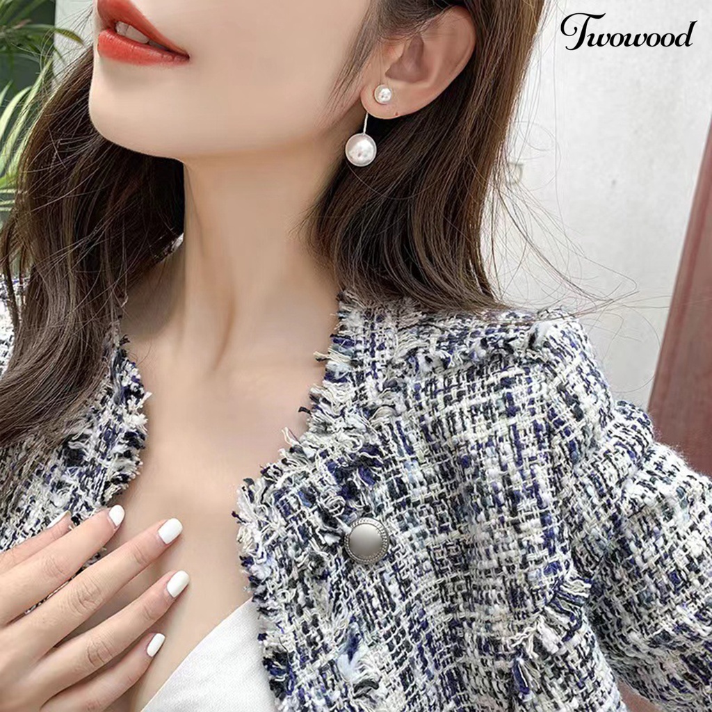 Twowood 1pasang Menjuntai Anting Elegan Telinga Dekorasi Tindik Temperamen Mutiara Imitasi Panjang Rumbai Stud Earrings Aksesoris Fashion