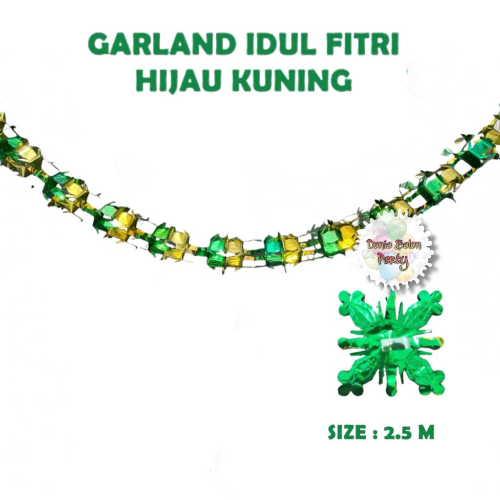 Hiasan Gantung Lebaran / Garland Idul Fitri 3D Hijau Kuning Polos