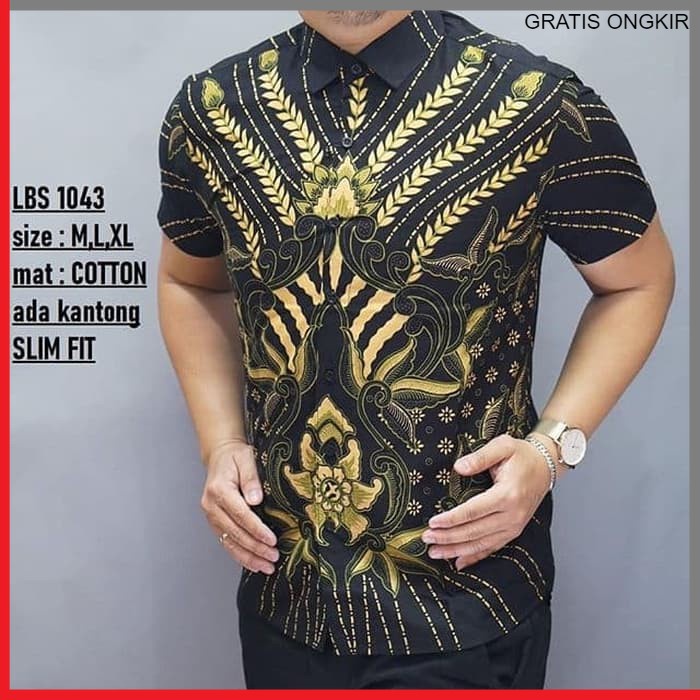 KEMEJA PRIA BATIK LENGAN PENDEK HEM BAHAN KATUN HALUS 40S LBS 1043 BAJU MODERN MEWAH SLIMFIT SLIM FIT BY JAKARTA